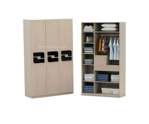 Engineered Wood Three Door Wardrobe Without Mirror | White and Brown