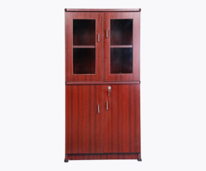 Four feet Matte Multi-Ply Wood Bookcase with Four Door in Maroon Color