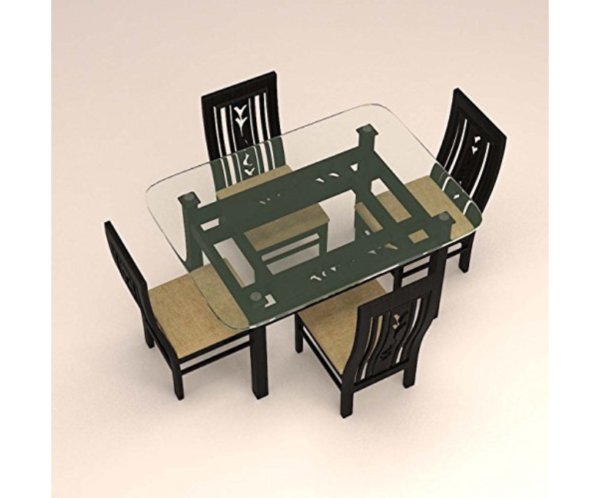 Colonial Styled Four Seater Dinning Set with Glass Table Top