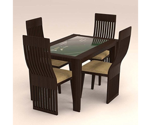 Rectangular Glass Dinning Set with Four Seater Vertical Striped Chairs