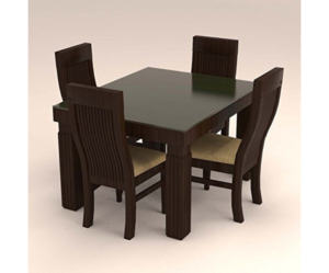 Four Seater Dinning Set with Vertical Stripe and Glass Table Top