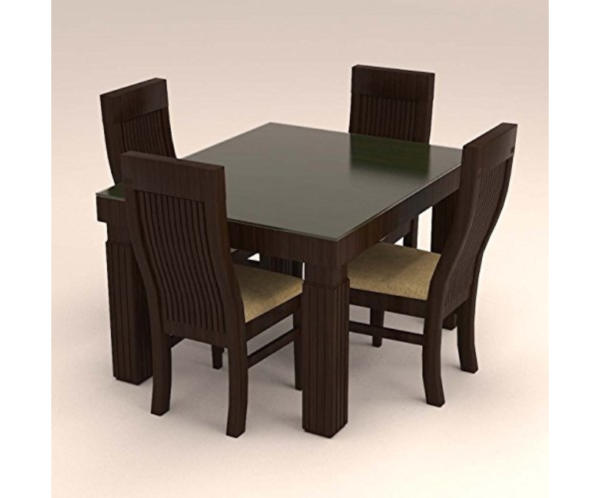 Four Seater Dinning Set with Vertical Stripe and Glass Table Top