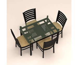 Four Seater Dinning Set with Ladder Design and Glass Table Top