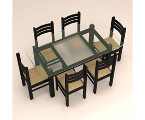Rectangular Glass Dinning Set with Six Seater Ladder Back Chairs