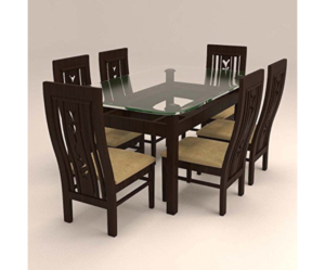 Colonial Styled Six Seater Dinning Set with Glass Table Top