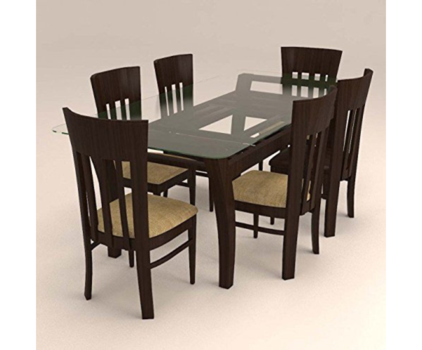 Vertical Striped Six Seater with Glass Top Dinnng Set