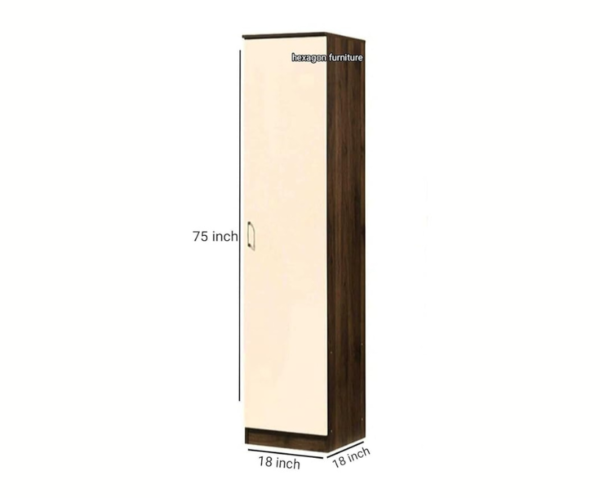 Single Door Wardrobe with 5 Shelves | Brown and Off White