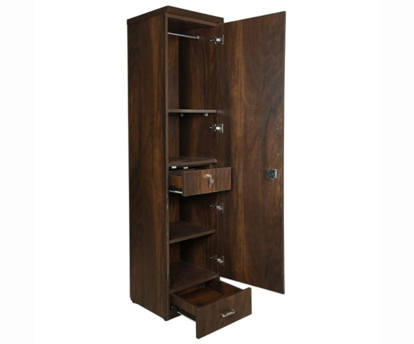 Wood Base Dark Wooden Texture Single Door Wardrobe with Mirror