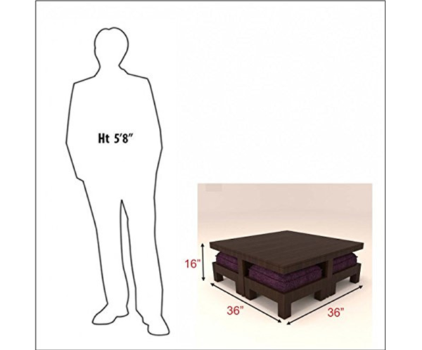 Living Room Table with Four Stool and Magenta Cushions