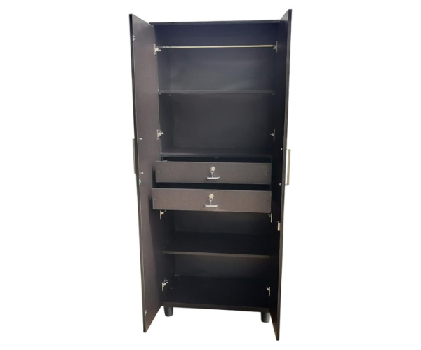 1 Double Door Wardrobe | Almirah | Multipurpose Cabinet with two Drawers in Dark Walnut Color