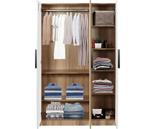 Engineered Wood Three Door Wardrobe With Shelves And Hanging Space | Brown