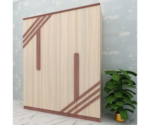 Premium Four Door Wardrobe Light Brown Particle Board Machine Finished