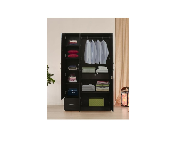 Three Door Wardrobe Wenge Finish with Drawer and Mirror