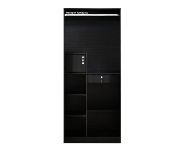 Double Door Wardrobe Dark Brown with Locker and Drawer