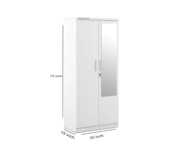 Engineered Wood Double Door Wardrobe With Drawer And Mirror | Frosty White Colour