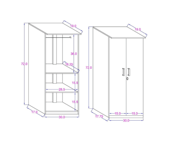 Engineered Wood Double Door Wardrobe | Finish Color - Wenge