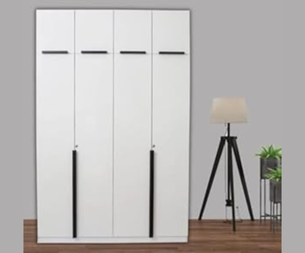 Engineered Wood Four Door Wardrobe Frosty White With Loft And Locker for Bedroom Multiple Shelves For Storage