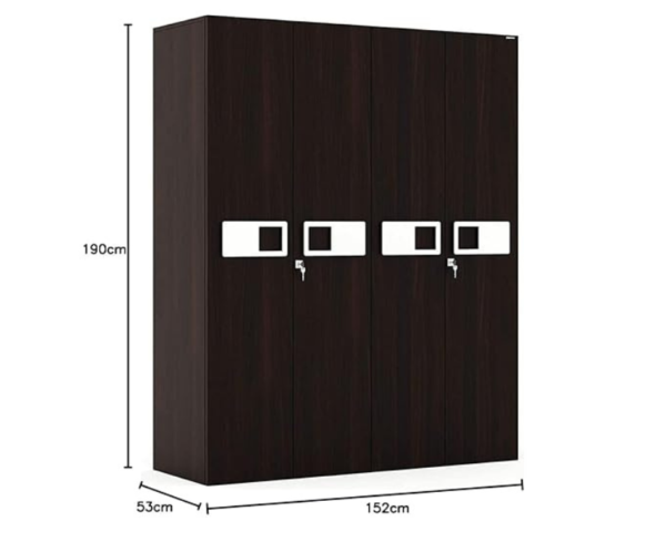 Engineered Wood Four Door Wardrobe | Dark Brown with Drawer