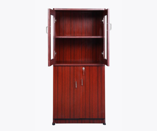 Four feet Matte Multi-Ply Wood Bookcase with Four Door in Maroon Color
