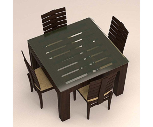 Square Glass Dinning Table with Four Seaters