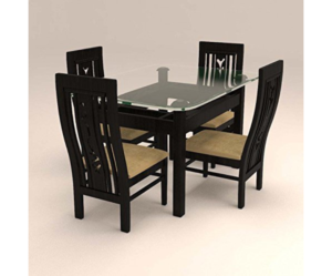 Colonial Styled Four Seater Dinning Set with Glass Table Top