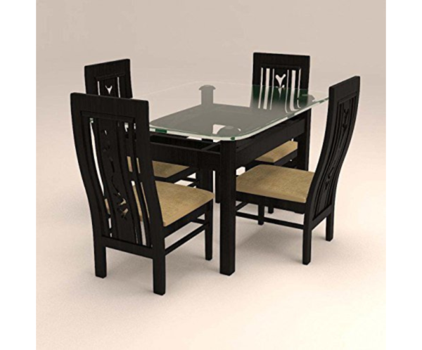 Colonial Styled Four Seater Dinning Set with Glass Table Top