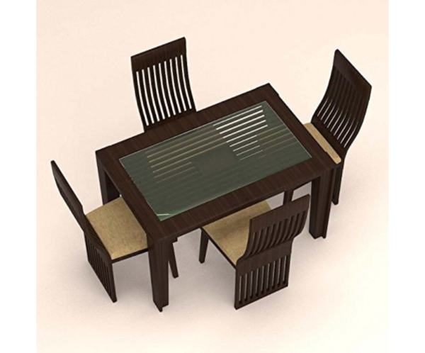 Rectangular Glass Dinning Set with Four Seater Vertical Striped Chairs