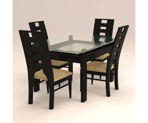 Reel Designed Glass Top Dinning Set with Four Seaters