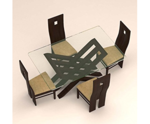 Four Seater Glass Table Top with Criss Cross Design Dinning Set.