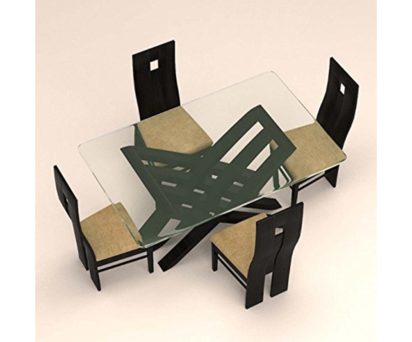 Criss Cross Designed Four Seater Glass Dinning Set