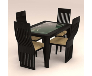 Stripe Styled Four Seater Dinning Set With Glass Table Top | Teak Wood