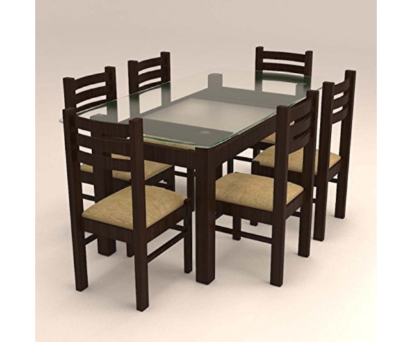 Glass Dinning Set with Rectangular Table and Six Seater Ladder Back Chairs