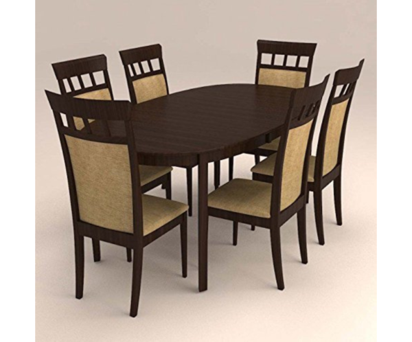 Oval Dinning Set with Six Seater High Back Cushioned Chair