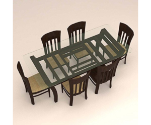 Vertical Striped Six Seater with Glass Top Dinnng Set
