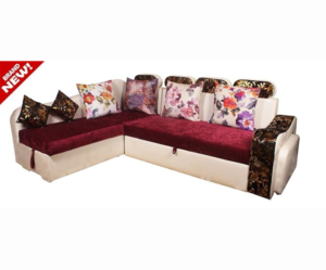Modern Floral Print L-Shape Wooden Sofa Cum Bed | Standard Size | Multicolour