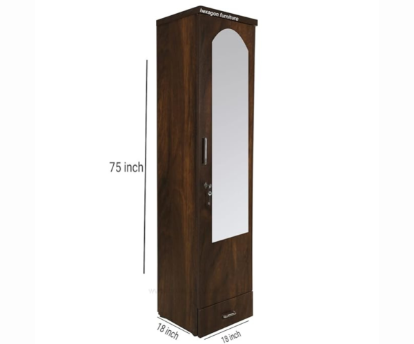 Wood Base Dark Wooden Texture Single Door Wardrobe with Mirror