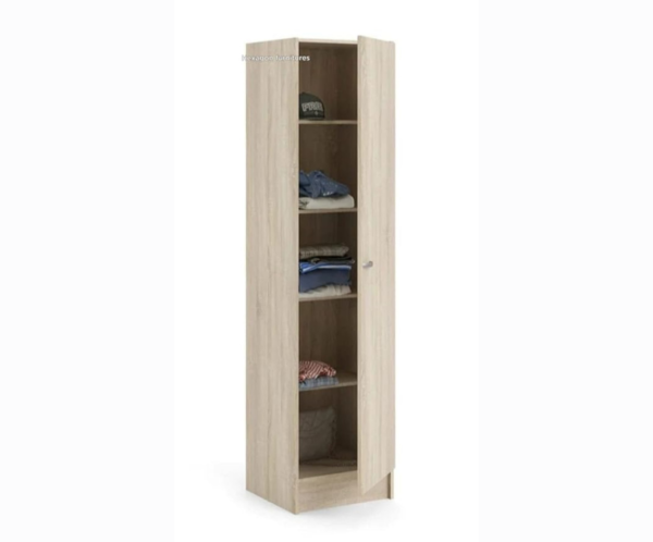 Single Door Wardrobe with Four Shelves in White