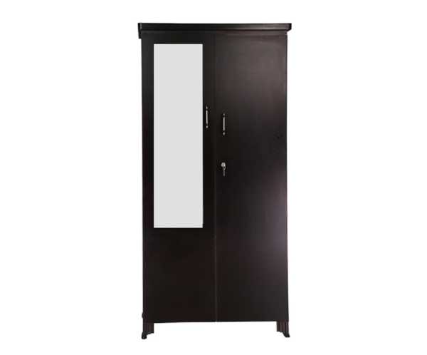 Double Door Wardrobe with Mirror and Drawers in Dark Walnut