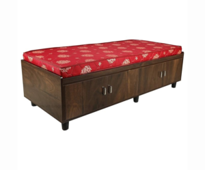 Wooden Texture Single Size Bed with Mattress and Box Storage
