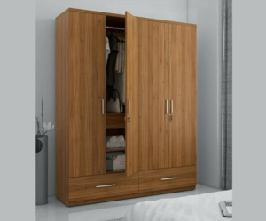 Four Door Wardrobe | Walnut Colour with Drawer