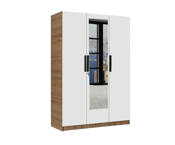 Engineered Wood Three Door Wardrobe With Shelves And Hanging Space | Brown