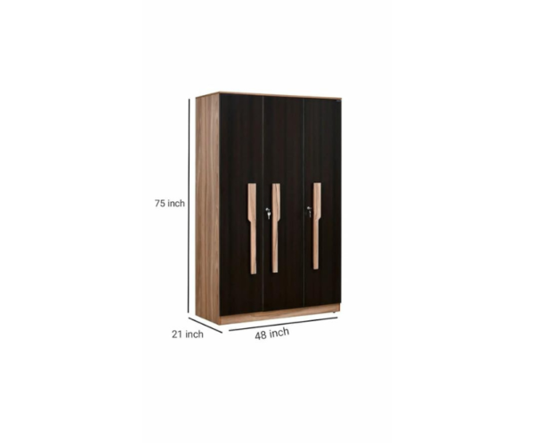 Three Door Wardrobe with Drawer and Shelves | Hanging Space | Engineered Wood | Brown