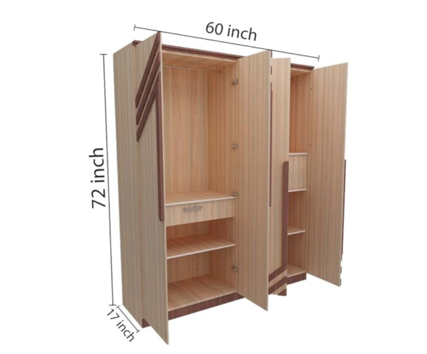 Premium Four Door Wardrobe Light Brown Particle Board Machine Finished