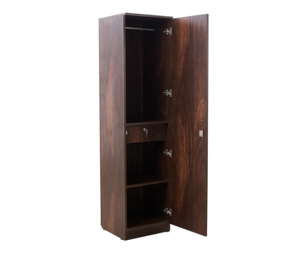 Single Door Wardrobe | Engineered Wood - Walnut Finish