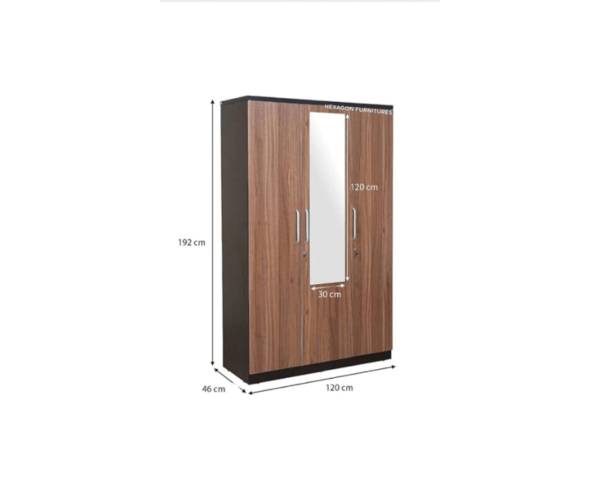 Three Door Wardrobe with Mirror and Drawer