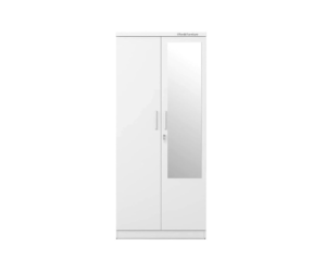 Engineered Wood Double Door Wardrobe With Drawer And Mirror | Frosty White Colour