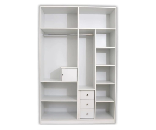 Engineered Wood Four Door Wardrobe Frosty White With Loft And Locker for Bedroom Multiple Shelves For Storage