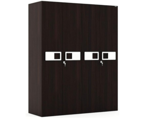 Engineered Wood Four Door Wardrobe | Dark Brown with Drawer
