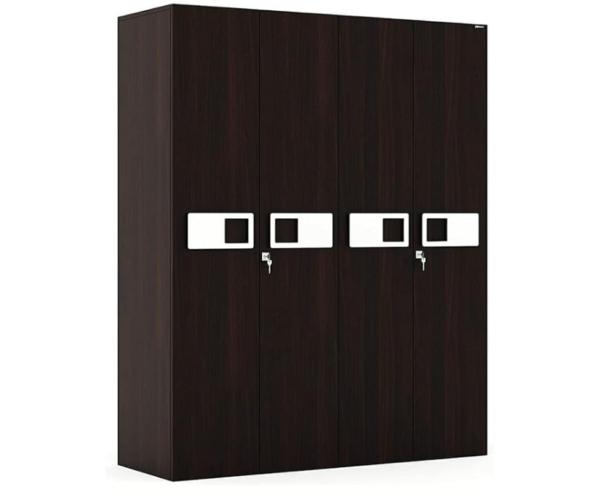 Engineered Wood Four Door Wardrobe | Dark Brown with Drawer