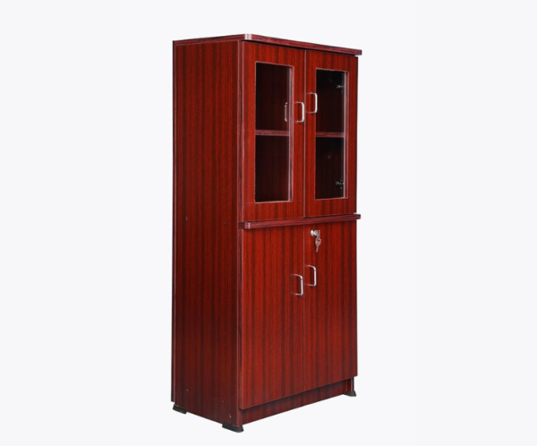 Four feet Matte Multi-Ply Wood Bookcase with Four Door in Maroon Color